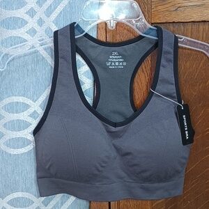 NWT. Charcoal and black racer back sports bra 2X (size runs small)